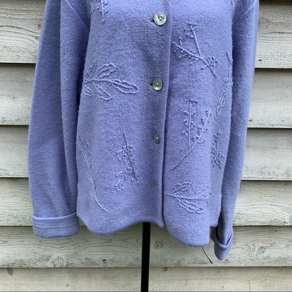 Vintage 90s Pastel Purple Boiled Wool Long Sleeve Button Down Cardigan Sweater - Picture 8 of 16